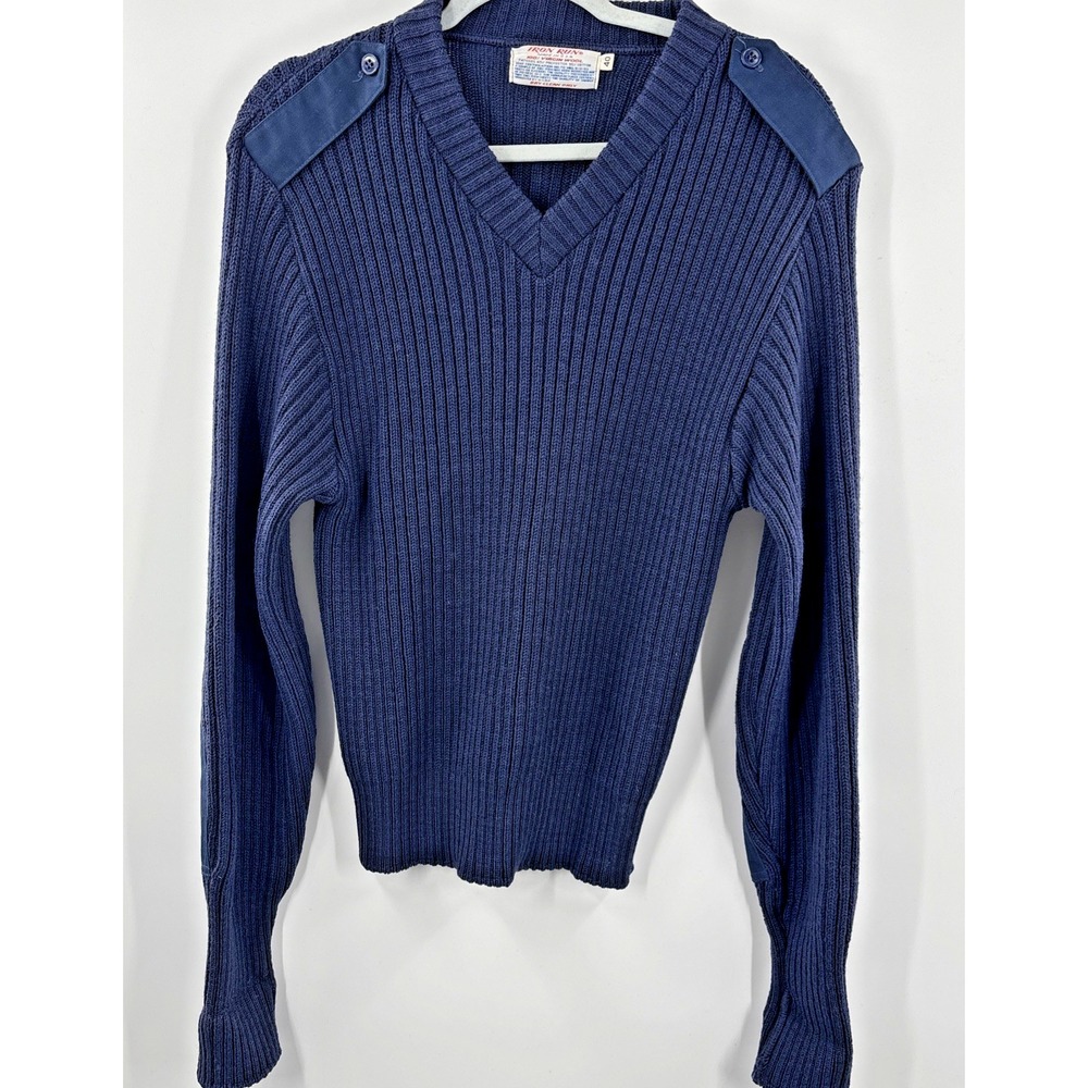 Iron Run Mens Navy Blue 100% Virgin Wool V-Neck Commando‎ Military Sweater 40